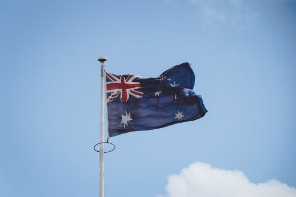 Australian flag against a blue sky