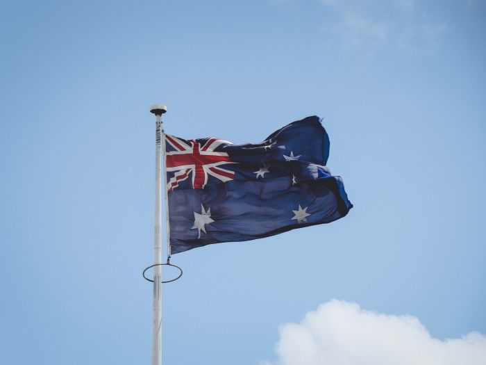 Australian flag against a blue sky